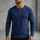 Camisa casual de manga larga con cuello Henley para hombre