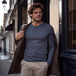 Camisa casual de manga larga con cuello Henley para hombre
