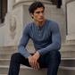 Camisa casual de manga larga con cuello Henley para hombre