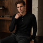 Camisa casual de manga larga con cuello Henley para hombre