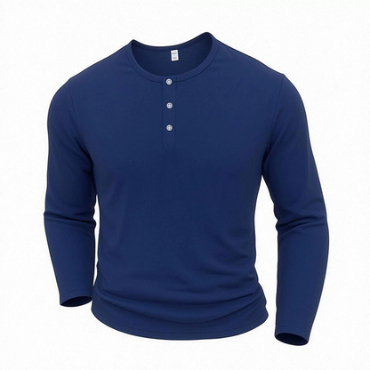 Camisa casual de manga larga con cuello Henley para hombre