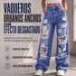 Pantalones vaqueros anchos rotos para mujer, pantalones de mezclilla de talle alto desgastados