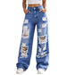 Pantalones vaqueros anchos rotos para mujer, pantalones de mezclilla de talle alto desgastados