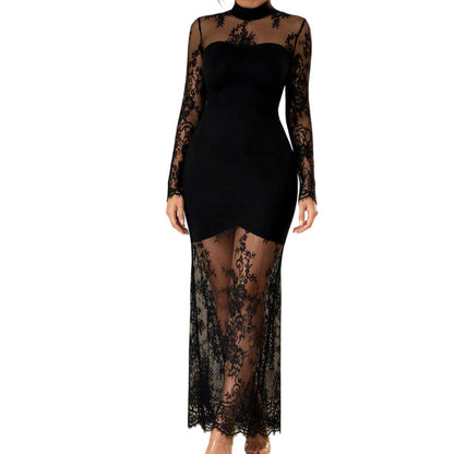 ⏰🔥 ¡OFERTA 50% OFF! 👗✨ Vestido Maxi de Encaje para Mujer – Elegancia de Lujo, Cuello Alto y Silueta Sofisticada para Eventos Especiales
