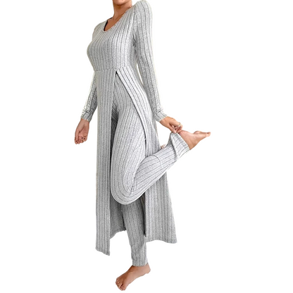 ⏰🔥 ¡OFERTA 50% OFF! 👚✨ Conjunto de Punto de Dos Piezas para Mujer – Top Largo de Manga Larga y Leggings Ajustados, Cómodo y Elegante