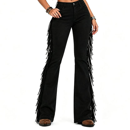⏰🔥 ¡OFERTA 50% OFF! 👖✨ Vaqueros Acampanados con Flecos para Mujer – Talle Alto, Estilo Retro y Silueta Elegante