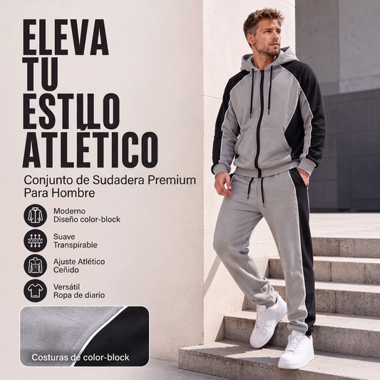⏰🔥 ¡OFERTA 50% OFF! 🧥✨ Conjunto Deportivo de Sudadera con Capucha y Pantalones para Hombre – Diseño de Bloques de Color, Cómodo y Estilo Casual