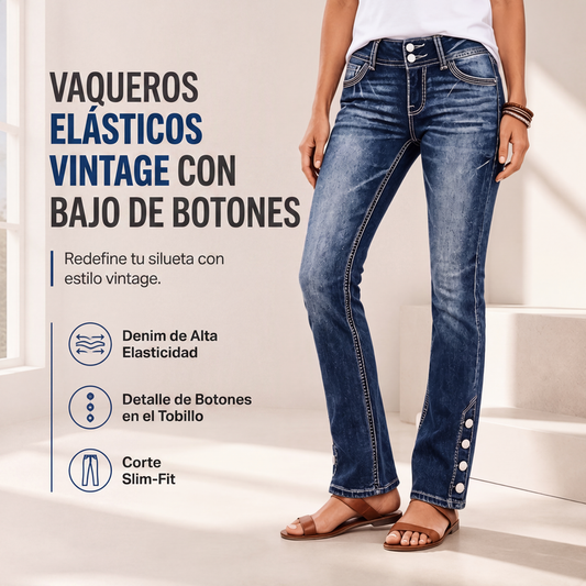 ⏰🔥 ¡OFERTA 50% OFF! 👖✨ Vaqueros Slim Elásticos para Mujer con Botones en el Tobillo – Ajuste Favorecedor, Cómodos y Estilo Urbano Moderno