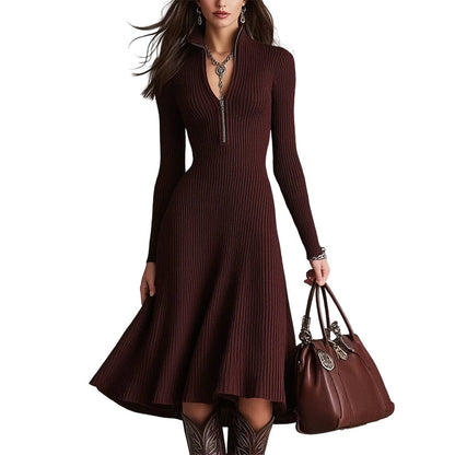 Vestido ajustado de punto acanalado con media cremallera para mujer