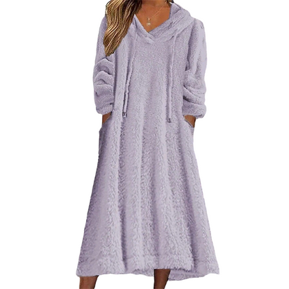 Vestido casual de felpa con capucha para mujer, para estar en casa