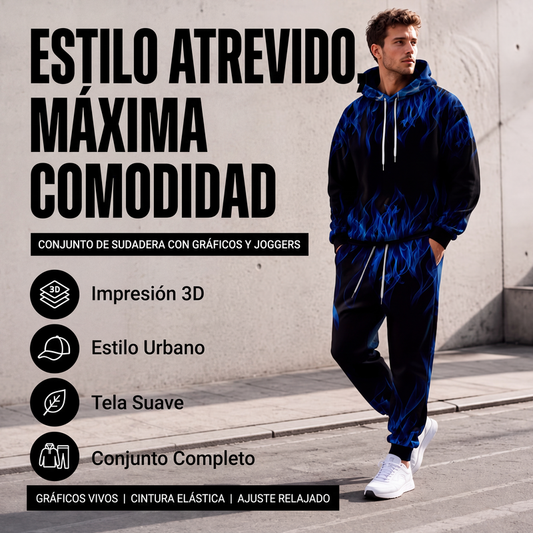 Conjunto de sudadera con capucha estampada y pantalones de chándal para hombre