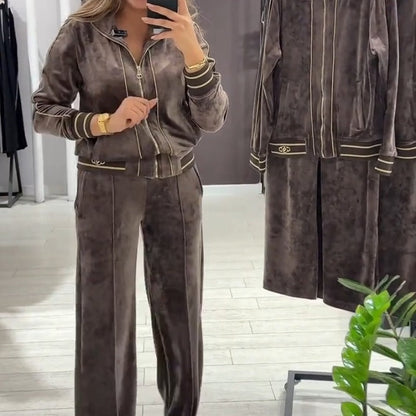 ⏰🔥 ¡OFERTA 50% OFF! 👚✨ Conjunto de 2 Piezas para Mujer – Chaqueta con Cremallera y Pantalón de Pierna Ancha, Cómodo, Elegante y Versátil
