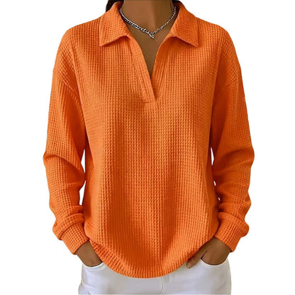 ⏰🔥 ¡OFERTA 50% OFF! 👚✨ Top de Punto Gofre con Cuello en V para Mujer – Oversize, Transpirable, Suave y Cómodo para Todo el Día