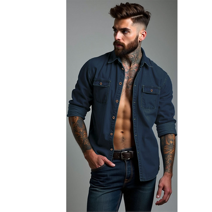 ⏰🔥 ¡OFERTA 50% OFF! 👔✨ Camisa de Mezclilla para Hombre – Corte Entallado, Denim Transpirable, Resistente y Versátil para Todo el Día