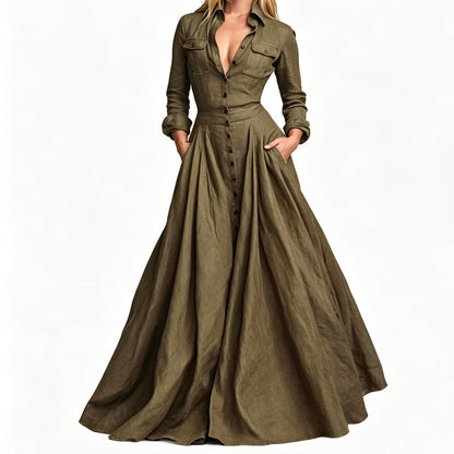 ⏰🔥 ¡OFERTA 50% OFF! 👗✨ Vestido Largo con Solapa y Botones para Mujer – Elegante, Favorecedor y Versátil del Trabajo al Fin de Semana
