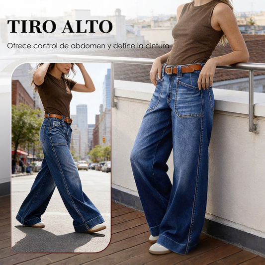 ⏰🔥 ¡OFERTA 50% OFF! 👖✨ Vaqueros de Pierna Ancha de Talle Alto para Mujer – Efecto Piernas Largas, Control de Abdomen y Bolsillos Funcionales