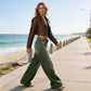 Jeans de pierna ancha de talle alto para mujer