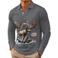 Camisa de manga larga con cuello y estampado de alce para hombre