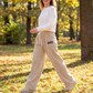 Pantalones de pana de pierna ancha para mujer con cordón