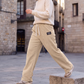 Pantalones de pana de pierna ancha para mujer con cordón