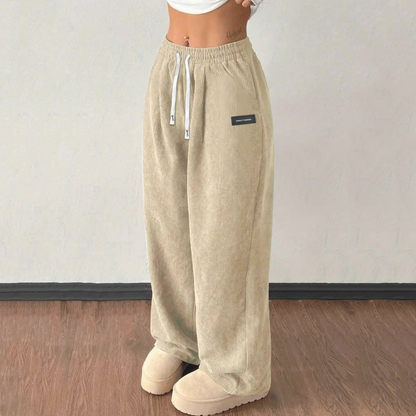 Pantalones de pana de pierna ancha para mujer con cordón