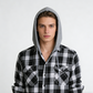 Chaqueta camisa con capucha de franela a cuadros para hombre