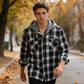 Chaqueta camisa con capucha de franela a cuadros para hombre