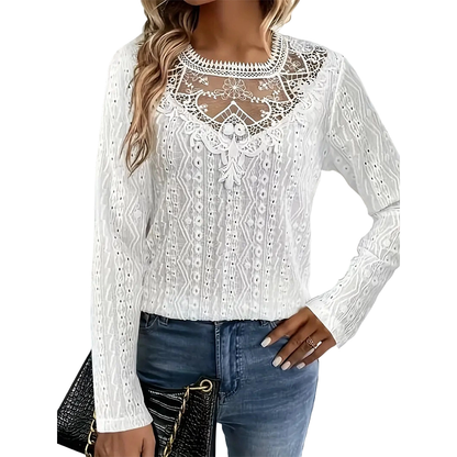 ⏰🔥 ¡OFERTA 50% OFF! 👚✨ Blusa de Manga Larga con Parches de Encaje para Mujer – Elegante, Transpirable, Favorecedora y Sofisticada