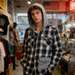 Chaqueta camisa con capucha de franela a cuadros para hombre