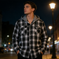 Chaqueta camisa con capucha de franela a cuadros para hombre
