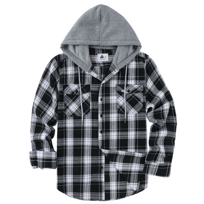 Chaqueta camisa con capucha de franela a cuadros para hombre