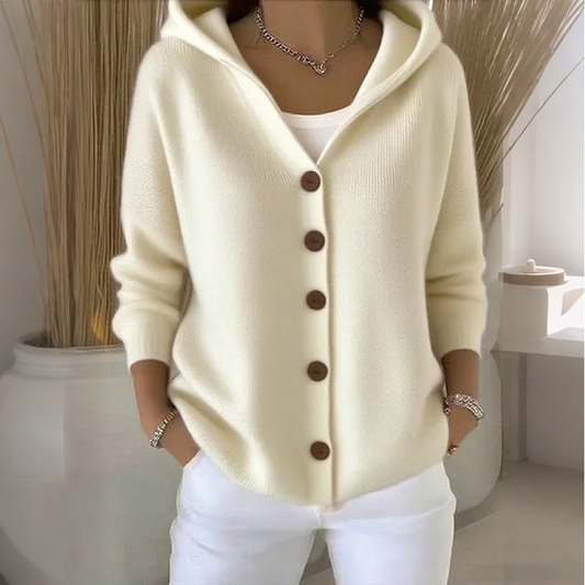 Cárdigan de punto con capucha y botones para mujer