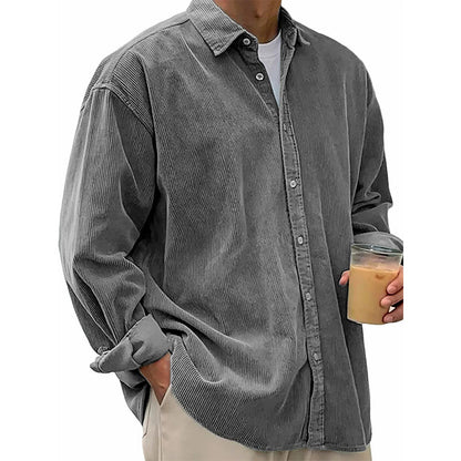 Camisa casual de pana con botones para hombre