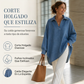 ⏰🔥 ¡OFERTA 50% OFF! 👖✨ Camisa de Denim Oversized para Mujer – Manga Murciélago, Tejido Suave y Bajo Asimétrico con Estilo Moderno