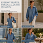 ⏰🔥 ¡OFERTA 50% OFF! 👖✨ Camisa de Denim Oversized para Mujer – Manga Murciélago, Tejido Suave y Bajo Asimétrico con Estilo Moderno