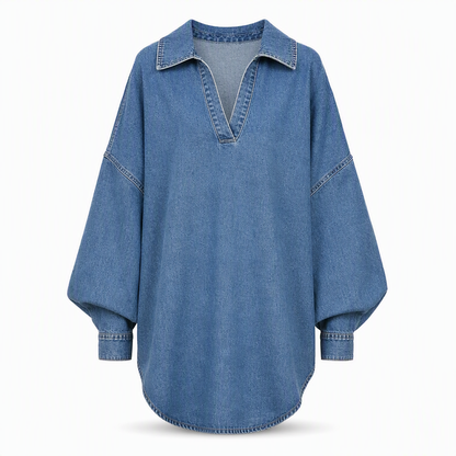 ⏰🔥 ¡OFERTA 50% OFF! 👖✨ Camisa de Denim Oversized para Mujer – Manga Murciélago, Tejido Suave y Bajo Asimétrico con Estilo Moderno