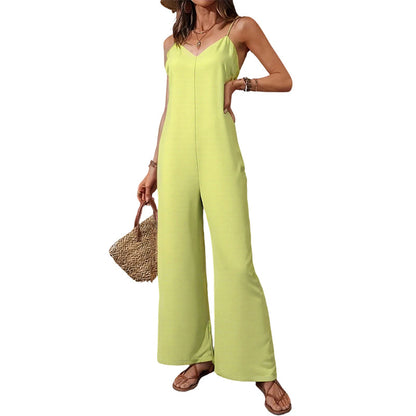 ⏰🔥 ¡OFERTA 50% OFF! 👗☀️ Mono de Pierna Ancha para Mujer – Cuello en V, Espalda Abierta, Tejido Transpirable y Máxima Comodidad