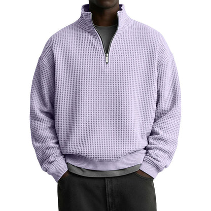 Sudadera para hombre con textura de gofre, cuello semicientral y corte holgado