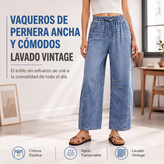 Pantalones vaqueros anchos de corte relajado casuales para mujer