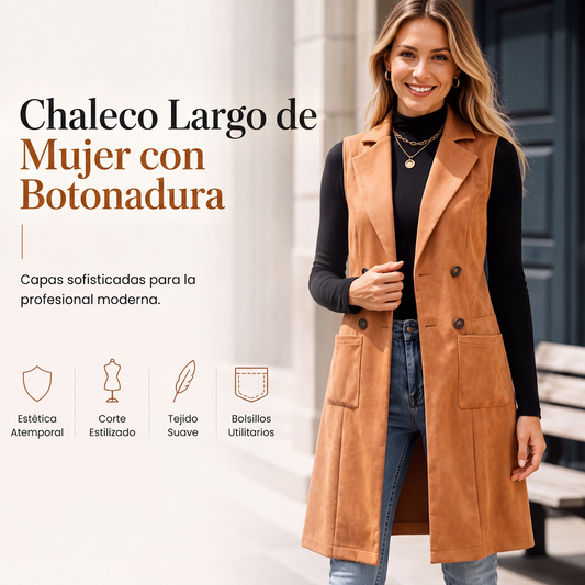 ⏰🔥 ¡OFERTA 50% OFF! 🧥✨ Chaleco Largo Cruzado para Mujer – Textura Gamuza Premium, Silueta Elegante y Estilo Versátil