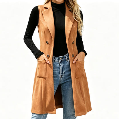 ⏰🔥 ¡OFERTA 50% OFF! 🧥✨ Chaleco Largo Cruzado para Mujer – Textura Gamuza Premium, Silueta Elegante y Estilo Versátil