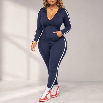⏰🔥 ¡OFERTA 50% OFF! 🏃‍♀️✨ Conjunto Deportivo de Sudadera con Capucha y Pantalón a Rayas para Mujer – Cómodo, Ajustado y Estiliza tu Figura