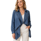 ⏰🔥 ¡OFERTA 50% OFF! 👖✨ Cazadora Vaquera Abierta para Mujer – Diseño Drapeado, Corte Favorecedor y Estilo Urbano Elegante
