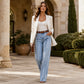⏰🔥 ¡OFERTA 50% OFF! 👖✨ Jeans de Pierna Ancha para Mujer – Ajuste Elástico, Estilo Moderno y Borde Sin Rematar con Look Casual
