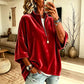 Top de terciopelo con cuello de media cremallera y manga 3/4 para mujer