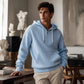 Sudadera con capucha de pana con media cremallera para hombre, estilo casual