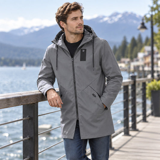 Gabardina cortavientos con capucha de longitud media para hombre