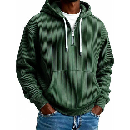Sudadera con capucha de pana con media cremallera para hombre, estilo casual