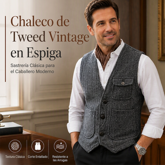 Chaleco informal de cuello en V para hombre, estilo vintage