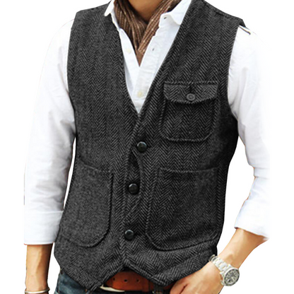 Chaleco informal de cuello en V para hombre, estilo vintage